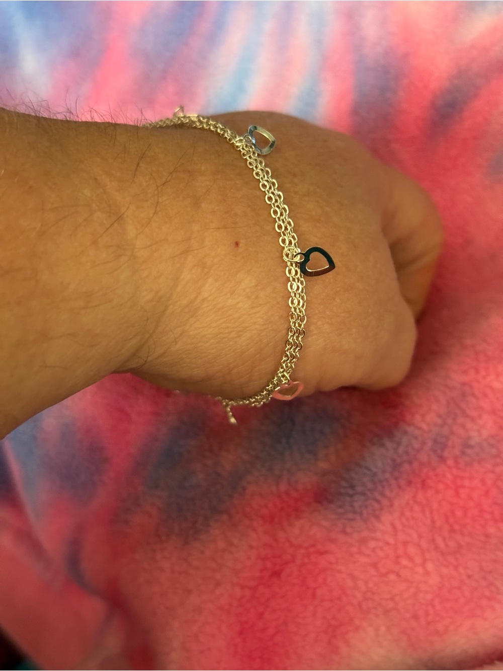 Silver Double Strand Heart Charm Anklet with Toe Ring - Picture 4 of 9